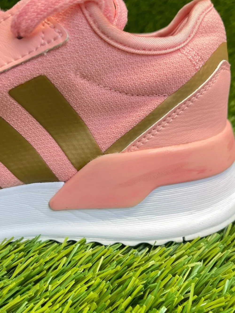 Adidas U Path Run Girls Size 7Y‎ Pink Gold White Running Athletic Shoes Sneakers